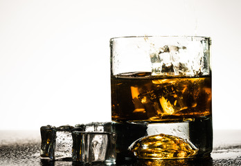 whiskey glass and whiskey