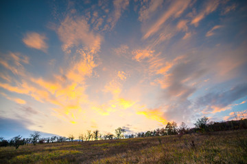 Autumn landscape at the sunset