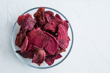 beetroot chips.Dried beetroot chips isolated on white background.copy spase.