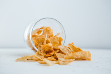 pita chips.Homemade Crunchy Pita Chips made with whole wheat.chips from Armenian lavash.copy spase