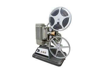 Vintage 8mm home movie projector isolated on white.