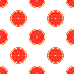 Materiał do szycia Colorful seamless pattern of delicious grapefruit slices on a white background. Simple flat vector illustration. For the design of paper wallpaper, fabric, wrapping paper, covers, web sites.