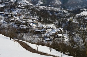 Fototapeta na wymiar landscape of the village under the snow in winter