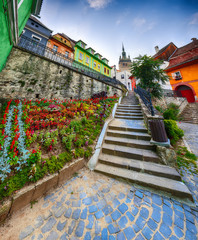 Stairs leading to Sighisoara city and Clock Tower