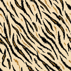 Tiger Texture Seamless Animal Pattern. Striped Fabric Background Tiger Skin. Fashion Abstract Design Print for Wallpaper, Decor. Vector illustration