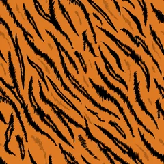 Washable wall murals Orange Tiger Texture Seamless Animal Pattern. Striped Fabric Background Tiger Skin Fur. Fashion Abstract Design Print for Wallpaper, Decor. Vector illustration