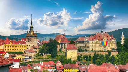 Fotobehang Panoramic view over the cityscape architecture in Sighisoara town © pilat666