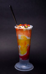 Homemade Mango Fruit ice cream in a glass bowl on a Dark Background