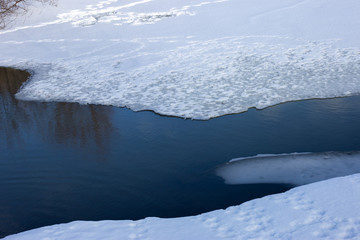 spring ice melting on the lake
