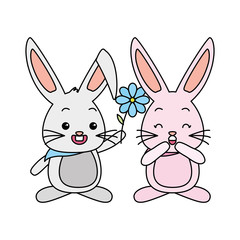 cute couple rabbits with flower