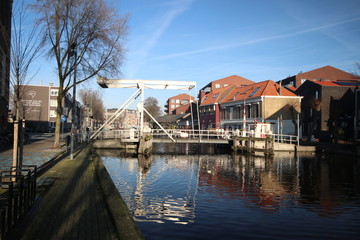 Fototapeta na wymiar Turfsingel with Guldenbrug in the old city center of Gouda in the Netherlands