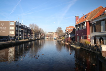 Fototapeta na wymiar Turfsingel with Guldenbrug in the old city center of Gouda in the Netherlands