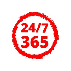 Red Open 24/7 - 365, 24/7 365 icon or logo 