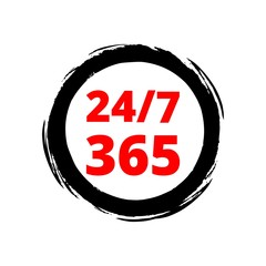Red Open 24/7 - 365, 24/7 365 icon or logo 