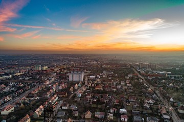 Fototapeta na wymiar Aerial drone view over wooden radio tower in Gliwice, Silesia