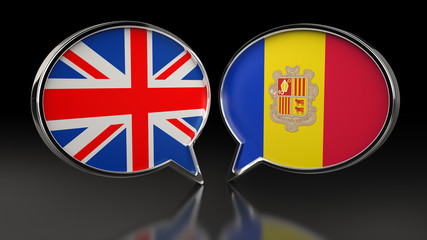 United Kingdom and Andorra flags with Speech Bubbles. 3D illustration