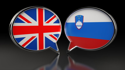 United Kingdom and Slovenia flags with Speech Bubbles. 3D illustration