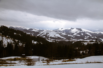 Winter travel landscape  in the mountains