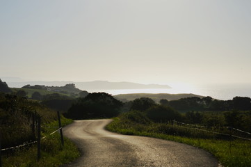 Evening by the sea in a road throught the meadows of Cantabria