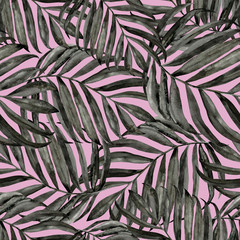 tropical pattern, black and white palm, watercolor leaves - 249764268