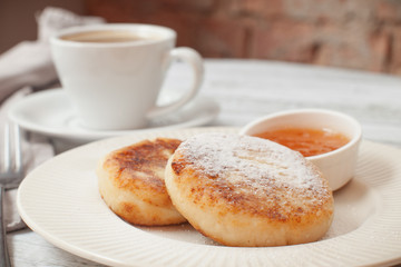 Fluffy Cottage Cheese Pancakes with Apricot Jam