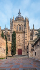 Fototapeta na wymiar The joined cathedrals of Salamanca (Old and New Cathedral), Castile-Leon, Spain. The old cathedral (12-14 c. centuries -Romanesque and Gothic). New Cathedral (16-18 c. ^ate Gothic and Baroque)