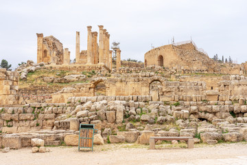 Fototapeta premium Zeus Temple and South Theater in Roman city of Jerash, Jordan