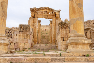 Ruins of Cathedral in the Roman city of Jerash, Jordan