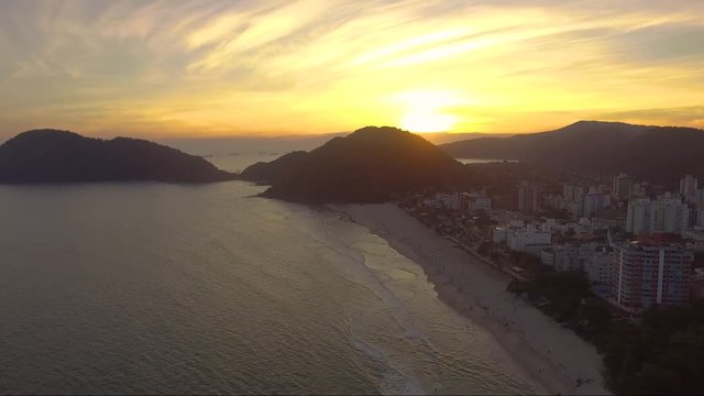 sunset on beach Guaruj&aacute; baixada santista