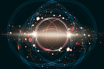 Luminous electric circle lightning atmospheric phenomenon realistic image on dark decorative background vector illustration. Music party poster or flyer abstract high voltage layout template.