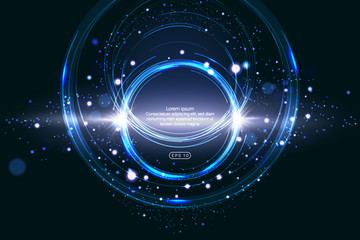 Luminous electric circle lightning atmospheric phenomenon realistic image on dark night sky blue decorative background vector illustration. Party poster or flyer abstract high voltage layout.