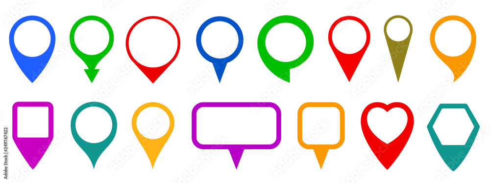 Fototapete set pin map marker pointer icon, gps location flat symbol – for stock