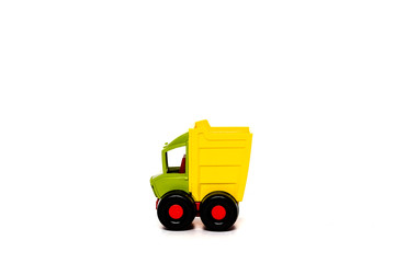 Side view of colorful toy dump truck