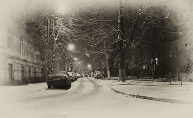 Lviv in winter time, Ukraine, black & white