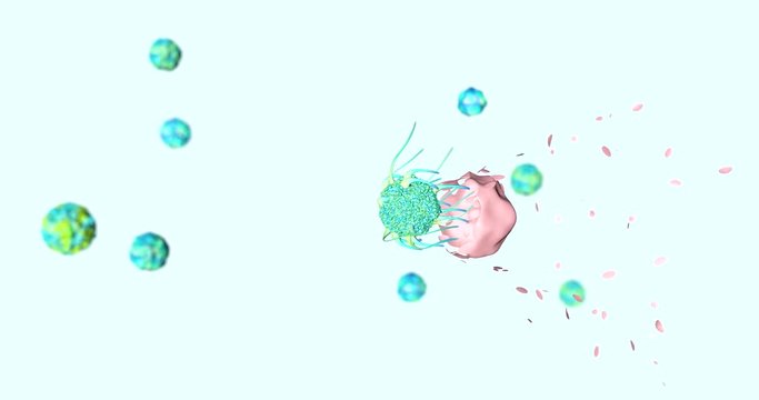 Exploding cell Immune Cell T-cell immune system concept immunotherapy treatment in cancer metastasis 