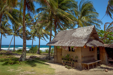 El Nido Beach Hut With Palm Trees and Tropical Sea - Palawan, Philippines