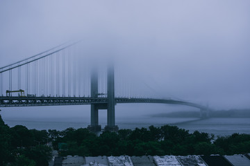 Verrazzano-Narrows bridge in thick fog