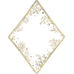  Watercolor frame with gold foliage and splashes on the white isolated background. Beautiful and elegant design.