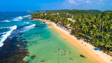 Aerial. Beach view in Unawatuna, Sri Lanka.