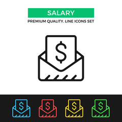 Vector salary icon. Envelope with money. Premium quality graphic design. Modern signs, outline symbols collection, simple thin line icons set