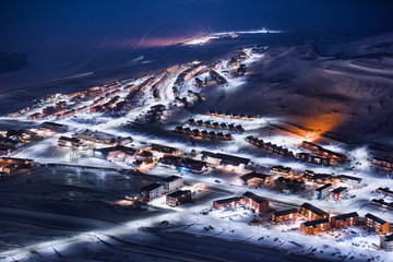  norway landscape ice nature of the city view of Spitsbergen Longyearbyen  Plateau Mountain Svalbard   arctic ocean winter  polar night view from above