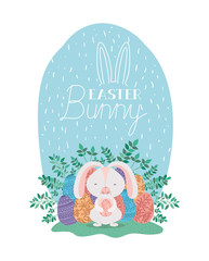 cute rabbit with eggs painted and hand made font