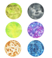 A set of texture round shape macro watercolor bright texture