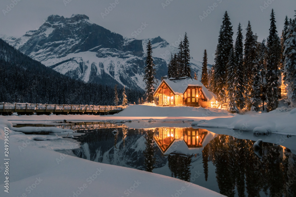 Wall mural emerald lake lodge is the only property on secluded emerald lake,surrounded by breathtaking rocky mo