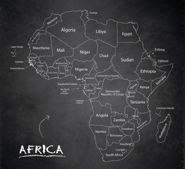 Africa map, new political detailed map, separate individual states, with state names,  card blackboard school chalkboard vector