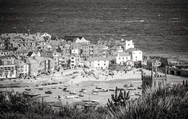 Aerial view over St Ives - a beautiful and famous town in Cornwall