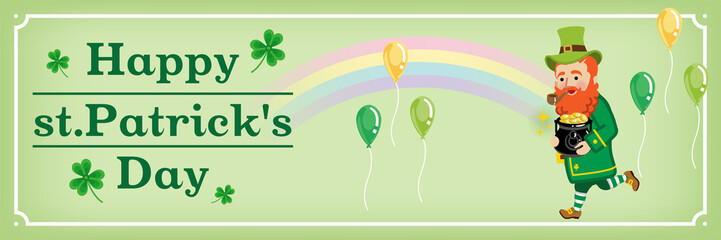 Obraz na płótnie Canvas Rainbow and Running Leprechaun - St. Patrick's Day Greeting card layout Design