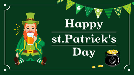 Drunken Leprechaun and pot of gold - St. Patrick's Day Greeting card layout Design