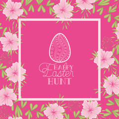 happy easter egg frame with handmade font and flowers