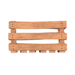 Wooden box for transportation and storage of products. Empty crate for fruits and vegetables. 3d render isolated on white background.
